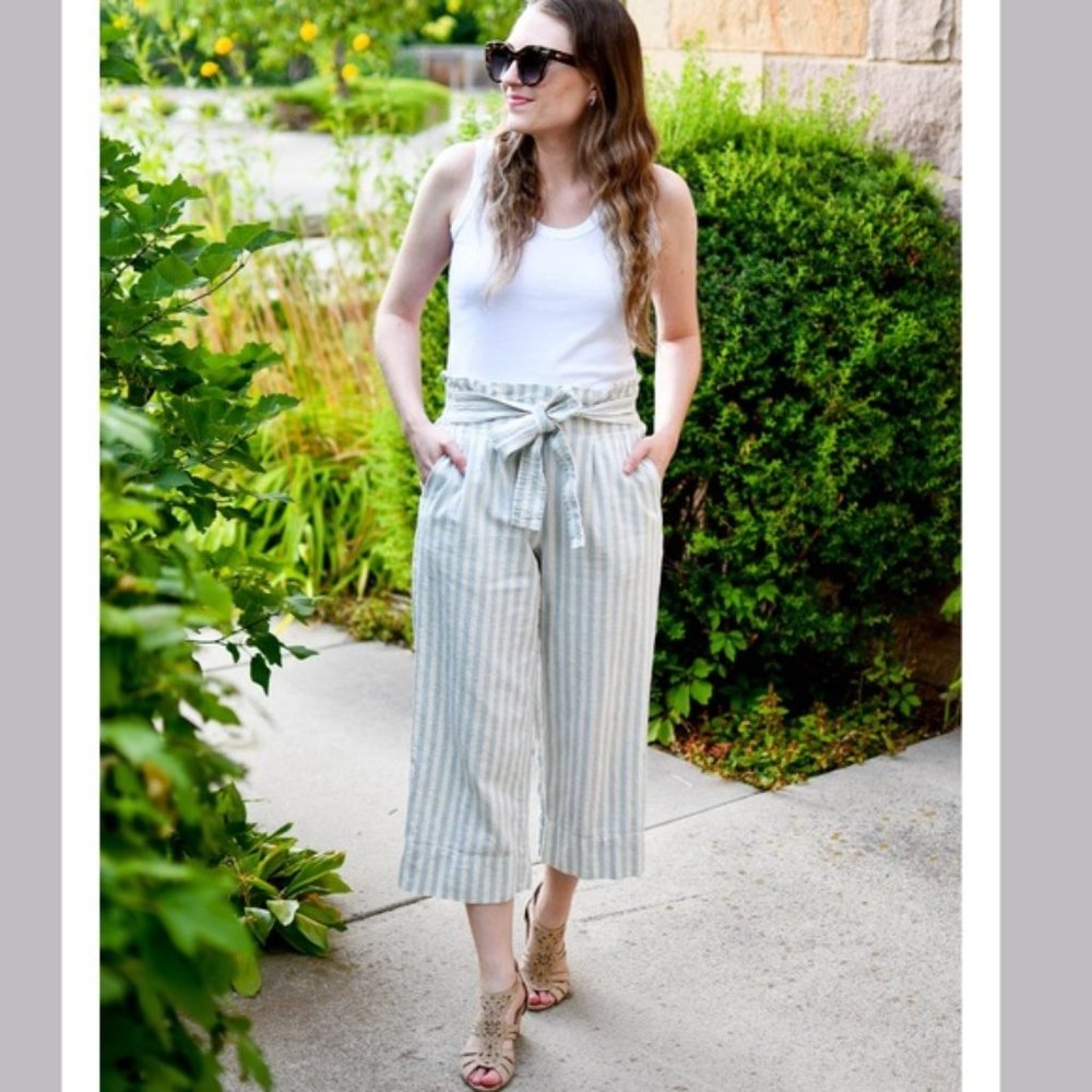 Madewell Striped Paperbag Wide Leg Pants Size Small